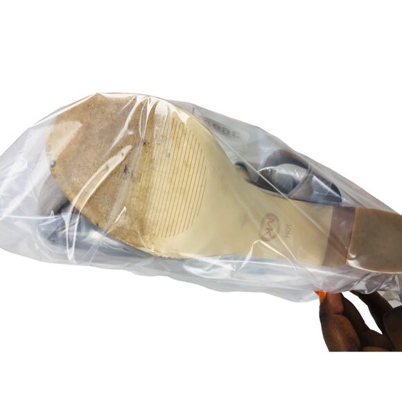 3698 Michael Kors Grey Leather Snake Embossed Heels Peep Toe Zip Sandals 10M - Picture 7 of 8